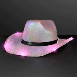 Custom Opal Color LED Iridescent Cowgirl Hat with Black Band