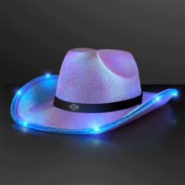 Custom Purple Blue Iridescent LED Cowgirl Hat with Black Band