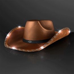 Custom Brown Shimmer Light Up Shiny Cowboy Hat with Black Band