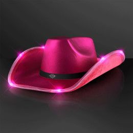 Custom Magenta Pink Light Up Shiny Cowgirl Hat with Black Band