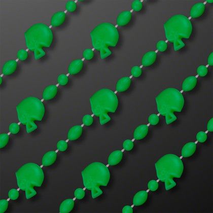 Custom Green Football Helmet Bead Necklaces with Green Medallion (NON-LIGHT UP) - Front View Custom Green Football Helmet Bead Necklaces with Green Medallion (NON-LIGHT UP) - Front View