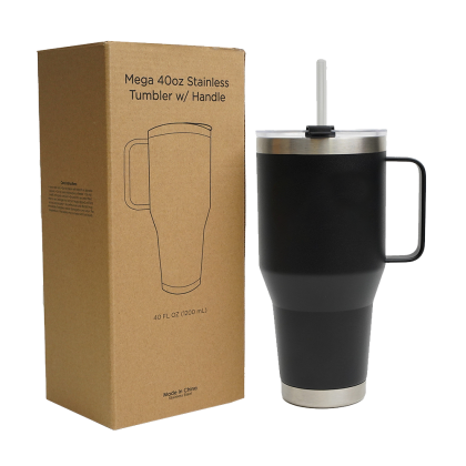 Custom 40 oz Mega Tumbler with Handle - Black Custom 40 oz Mega Tumbler with Handle - Black