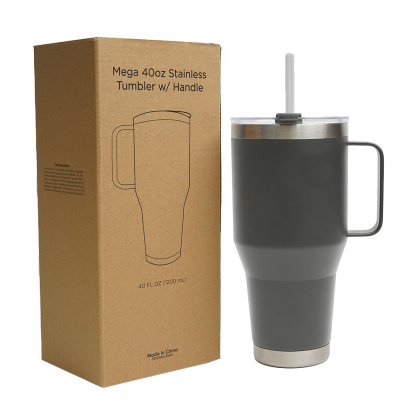 Custom 40 oz Mega Tumbler with Handle - Grey Custom 40 oz Mega Tumbler with Handle - Grey