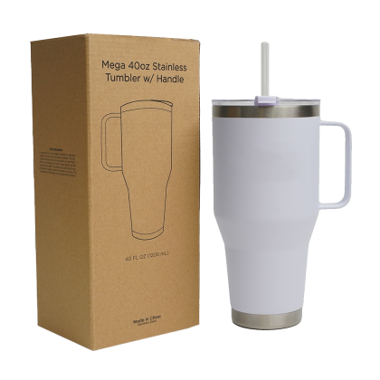Custom 40 oz Mega Tumbler with Handle - White Custom 40 oz Mega Tumbler with Handle - White