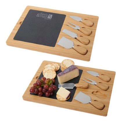 Custom Slate Cheese Board Set - Front View