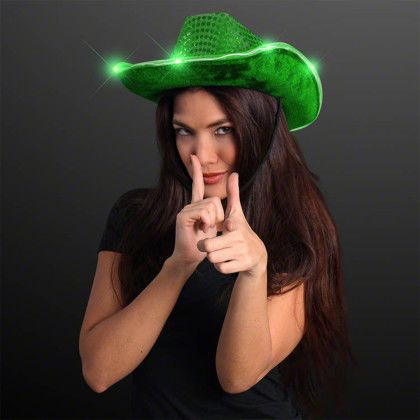 Custom Green Sequin Cowboy Hat with White Band - Lifestyle