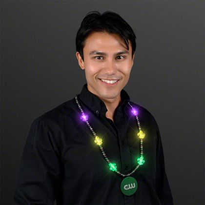 Custom Light Up Fleur de Lis Jewelry, Mardi Gras Beads - In Use Custom Light Up Fleur de Lis Jewelry, Mardi Gras Beads - In Use