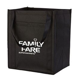 Custom Large Non-Woven Grocery Tote w/ Pocket - Black Custom Large Non-Woven Grocery Tote w/ Pocket - Black