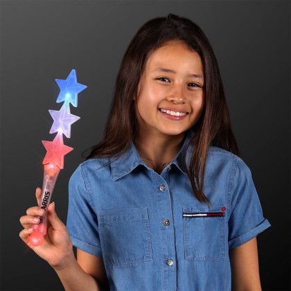 Custom Triple Star Light Up Flashing Wand (Red White Blue) - Lifestyle View Custom Triple Star Light Up Flashing Wand (Red White Blue) - Lifestyle View