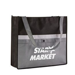 Custom Corridor Non-Woven Snap Pocket Tote - Grey Custom Corridor Non-Woven Snap Pocket Tote - Grey