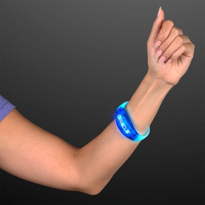 Custom Blue LED Flashing Sound Activated Bracelets - Lifestyle View Custom Blue LED Flashing Sound Activated Bracelets - Lifestyle View