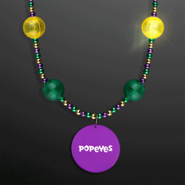 Custom Mardi Gras Jewelry LED Beads Necklace with Purple Medallion Custom Mardi Gras Jewelry LED Beads Necklace with Purple Medallion