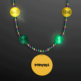 Custom Mardi Gras Jewelry LED Beads Necklace with Yellow Medallion Custom Mardi Gras Jewelry LED Beads Necklace with Yellow Medallion
