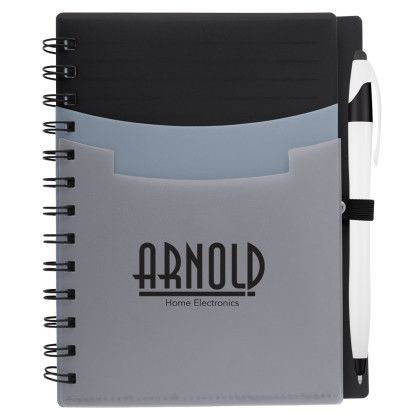 Custom Tri-Pocket Notebook & Pen - Black Custom Tri-Pocket Notebook & Pen - Black