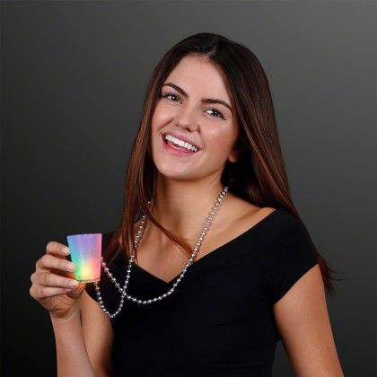 Custom 1.5 oz. Multicolor LED Shot Glass Party Necklaces - In use Custom 1.5 oz. Multicolor LED Shot Glass Party Necklaces - In use