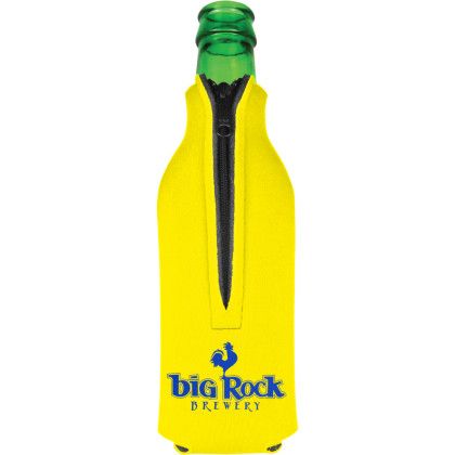 Custom American Made Zipper Bottle Cooler - Yellow