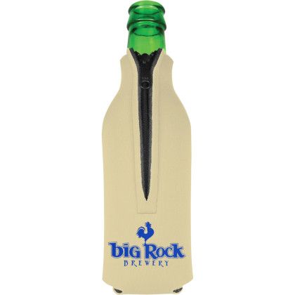 Custom American Made Zipper Bottle Cooler - Khaki
