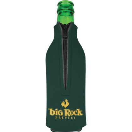 Custom American Made Zipper Bottle Cooler - Forest