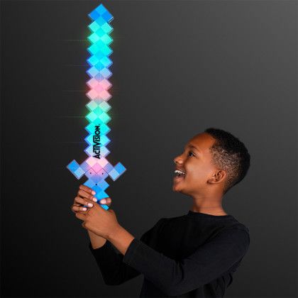 Custom Glowing LED 8-Bit Blue Pixel Sword - Lifestyle View Custom Glowing LED 8-Bit Blue Pixel Sword - Lifestyle View