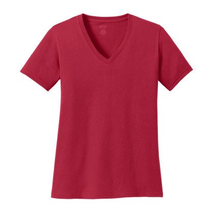 Custom Port & Company Full Color Women's Core Cotton V-Neck Tee - Red