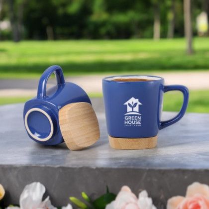 Custom 11 oz. Ceramic Mug with Removable Bamboo Coaster Custom 11 oz. Ceramic Mug with Removable Bamboo Coaster