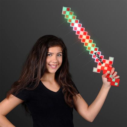 Custom Light Up 8-Bit Christmas Sword Pixel Toy - Lifestyle View Custom Light Up 8-Bit Christmas Sword Pixel Toy - Lifestyle View