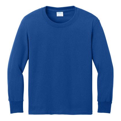 Custom Port & Company Youth Long Sleeve Core Cotton Tee - True Royal