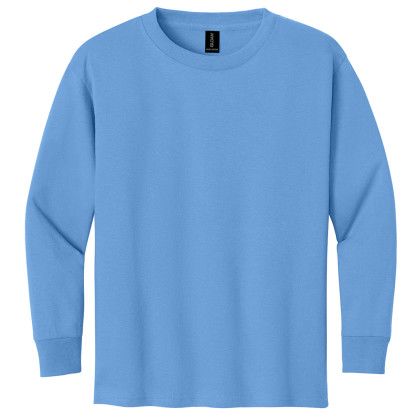 Custom Gildan Youth Heavy Cotton 100% Cotton Long Sleeve T-Shirt - Carolina Blue Front View Custom Gildan Youth Heavy Cotton 100% Cotton Long Sleeve T-Shirt - Carolina Blue Front View