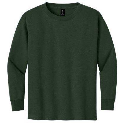 Custom Gildan Youth Heavy Cotton 100% Cotton Long Sleeve T-Shirt - Forest Green Front View Custom Gildan Youth Heavy Cotton 100% Cotton Long Sleeve T-Shirt - Forest Green Front View