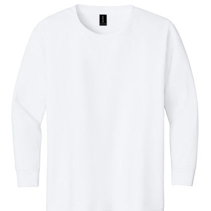 Custom Gildan Youth Heavy Cotton 100% Cotton Long Sleeve T-Shirt - White Front View Custom Gildan Youth Heavy Cotton 100% Cotton Long Sleeve T-Shirt - White Front View