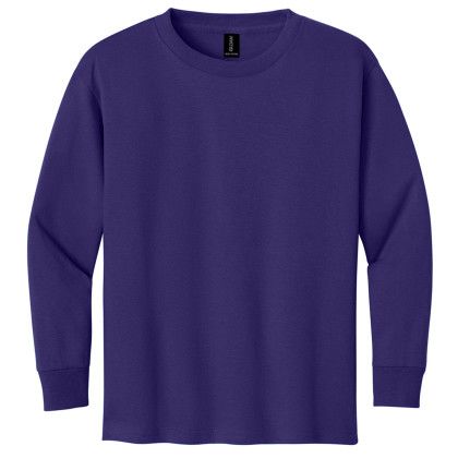 Custom Gildan Youth Heavy Cotton 100% Cotton Long Sleeve T-Shirt - Purple Front View Custom Gildan Youth Heavy Cotton 100% Cotton Long Sleeve T-Shirt - Purple Front View