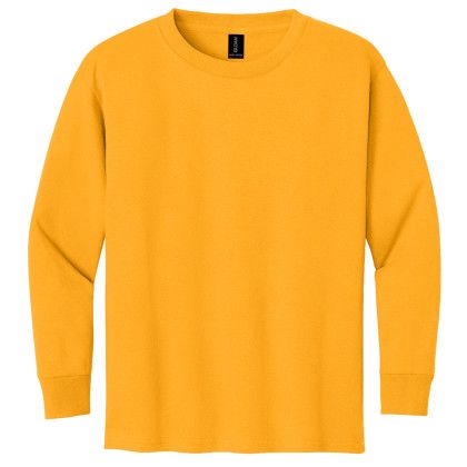 Custom Gildan Youth Heavy Cotton 100% Cotton Long Sleeve T-Shirt - Gold Front View Custom Gildan Youth Heavy Cotton 100% Cotton Long Sleeve T-Shirt - Gold Front View