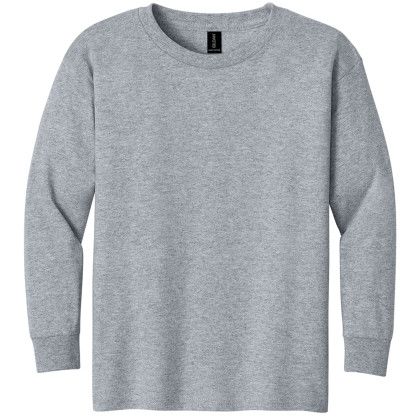 Custom Gildan Youth Heavy Cotton 100% Cotton Long Sleeve T-Shirt - Sport Grey Front View Custom Gildan Youth Heavy Cotton 100% Cotton Long Sleeve T-Shirt - Sport Grey Front View