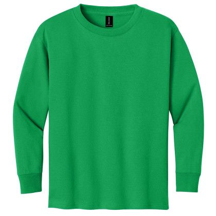 Custom Gildan Youth Heavy Cotton 100% Cotton Long Sleeve T-Shirt - Irish green Front View Custom Gildan Youth Heavy Cotton 100% Cotton Long Sleeve T-Shirt - Irish green Front View