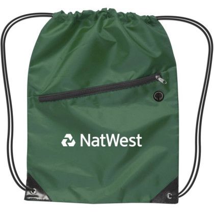Custom Drawstring Backpack with Zipper - Dark Green Custom Drawstring Backpack with Zipper - Dark Green