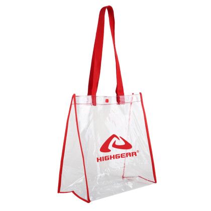 Custom Clear Stadium Tote - Red Angle View Custom Clear Stadium Tote - Red Angle View