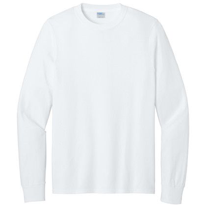 Custom Port & Company Long Sleeve Color Cotton T-Shirt - White Custom Port & Company Long Sleeve Color Cotton T-Shirt - White