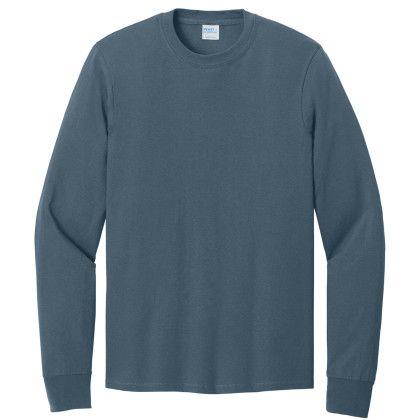 Custom Port & Company Long Sleeve Color Cotton T-Shirt - Steel blue Custom Port & Company Long Sleeve Color Cotton T-Shirt - Steel blue