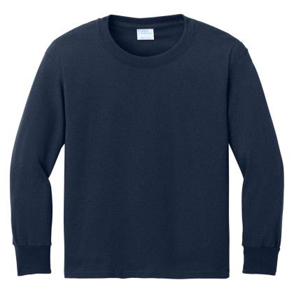 Custom Port & Company Youth Long Sleeve Core Cotton Tee - True Navy View Custom Port & Company Youth Long Sleeve Core Cotton Tee - True Navy View