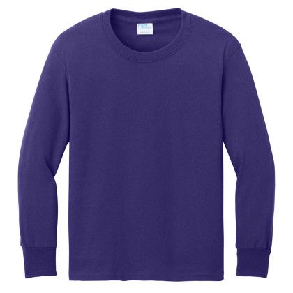 Custom Port & Company Youth Long Sleeve Core Cotton Tee - Team Purple 