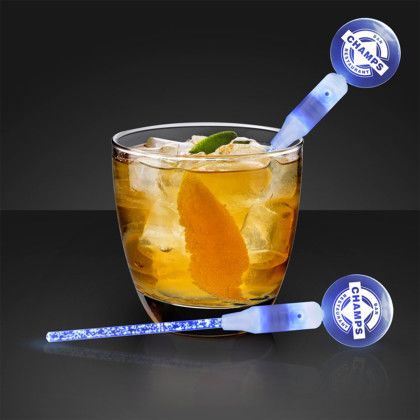 Custom Dual LED Blue Swizzle Sticks, Cocktail Party Drink Stirrers - Lifestyle View Custom Dual LED Blue Swizzle Sticks, Cocktail Party Drink Stirrers - Lifestyle View