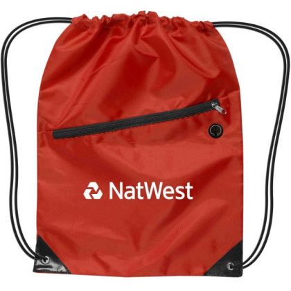 Custom Drawstring Backpack with Zipper - Red Custom Drawstring Backpack with Zipper - Red