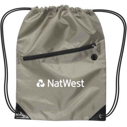 Custom Drawstring Backpack with Zipper - Gray Custom Drawstring Backpack with Zipper - Gray