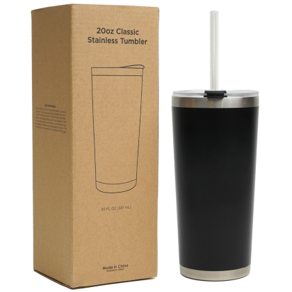 Custom 20 oz Classic Tumbler - Black Packaging View Custom 20 oz Classic Tumbler - Black Packaging View