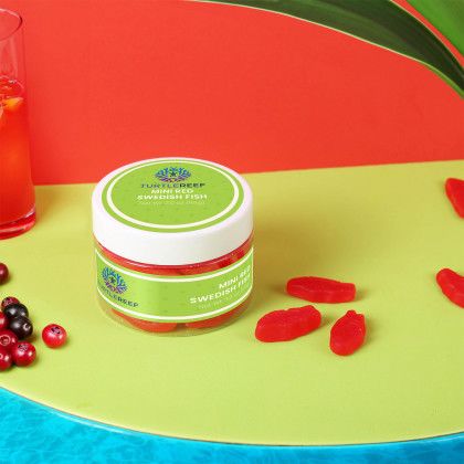 Custom Mini Red Swedish Fish: Small Jar - Lifestyle Custom Mini Red Swedish Fish: Small Jar - Lifestyle