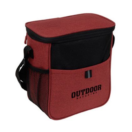Custom Heathered Cooler Tote - Red Side view Custom Heathered Cooler Tote - Red Side view