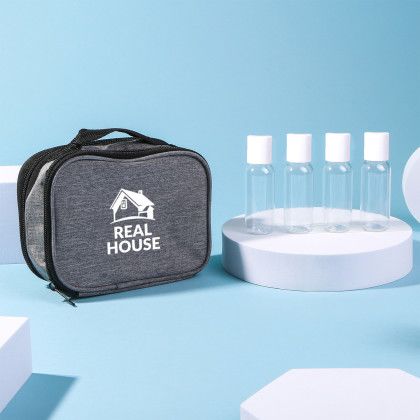 Custom Journey Toiletry Set - Grey with Black - Lifestyle View Custom Journey Toiletry Set - Grey with Black - Lifestyle View