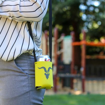 Custom American Made Hands-Free Can Cooler - Yellow - Lifestyle Custom American Made Hands-Free Can Cooler - Yellow - Lifestyle
