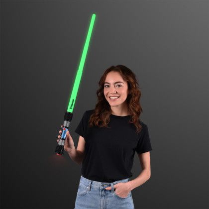 Custom Expandable Green Saber Light Up Swords - Lifestyle View Custom Expandable Green Saber Light Up Swords - Lifestyle View