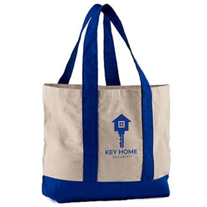 Custom 10 oz. Newport Cotton Canvas Nautical Tote - Royal blue side view Custom 10 oz. Newport Cotton Canvas Nautical Tote - Royal blue side view